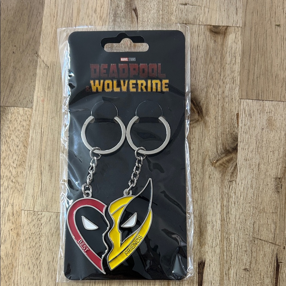 NWT Marvel Deadpool & Wolverine Heart Best Friend Keychain Set- Red,Yellow,Black
